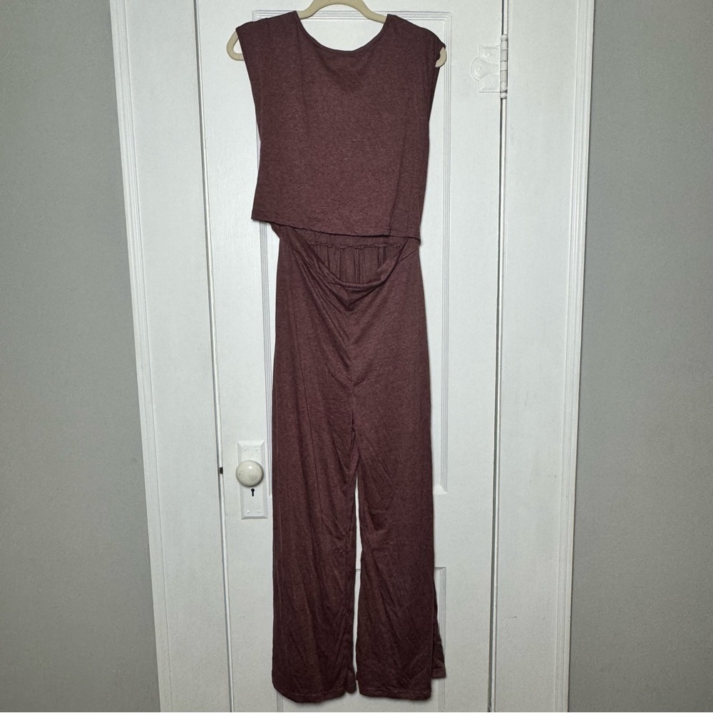 Boutique Open Front Wide Leg Jumpsuit Red Brown Medium - Picture 7 of 14